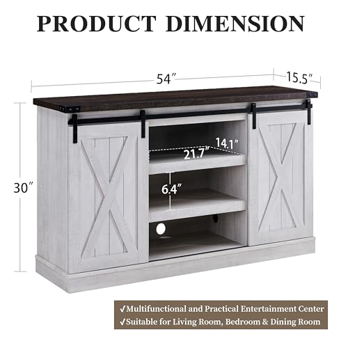 EDYO LIVING Farmhouse TV Stand for 65 Inch TV, Wood TV Stand with Sliding Barn Door, Entertainment Center with Storage Cabinet, Rustic Media Console for Living Room Bedroom, Ash Gray - Thumbnail 5