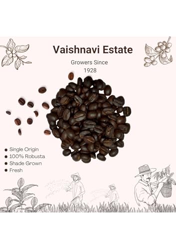 Image of Vaishnavi Estate's Medium Roast Robusta Coffee | Single Origin | Shade Grown | Freshly Roasted & Ground | French Press - 500g, Pack Of 1