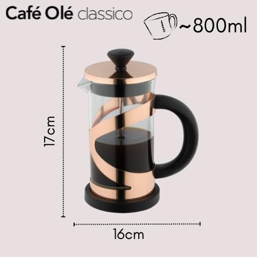 Café Olé Classico Kaffeepress Kupfer, 800 ml / 3 Becher / 6 Espressotassen, French Press-Kaffeemaschine, Edelstahl-Sieb, Glaskörper… – Ansicht 6