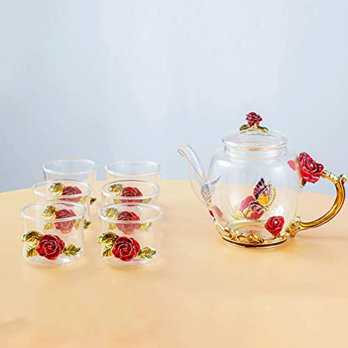 Chaleira de vidro elegante Cabilock com estampa de flores coloridas e padrão de chá com tampa floral