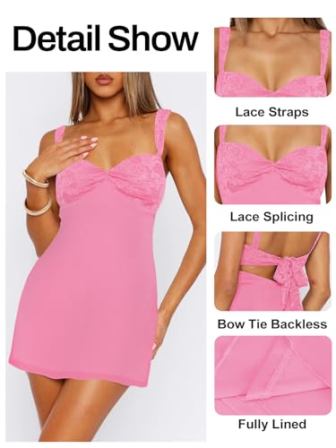 Image of Women's Summer Mini Dresses Sleeveless Sexy Square Neck Lace Splicing Cocktail Party Straps Bodycon Dress