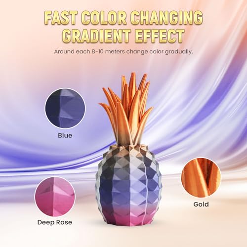 Image of FLASHFORGE Silk PLA Gradient Rainbow Waltz Filament, Multicolored Color Change Rainbow 3D Printing Filament, Deep Rose-Blue-Gold Shiny Fast Color-Changing Each 8M Gradually, Ultra-High Glossiness
