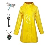 Generic Yellow Women's Anime Raincoat Halloween Costume, Waterproof Jacket with Blue Hair Wig (Optional)