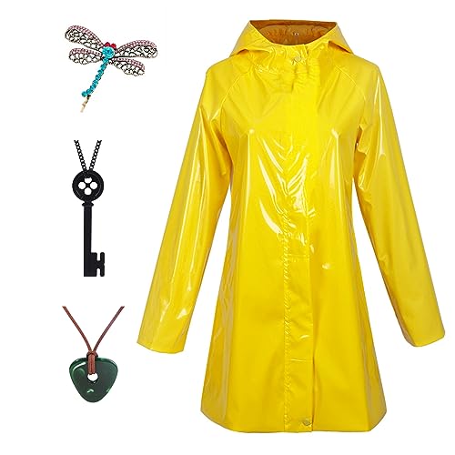 Generic Yellow Women's Anime Raincoat Halloween Costume, Waterproof Jacket with Blue Hair Wig (Optional)
