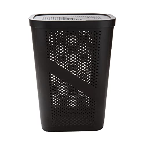 Mind Reader Slim Laundry Hamper with Lid, 60L Clothes Basket, Ventilated Plastic, Brown by Mind Reader - Image 5