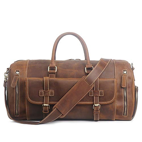 men Men Retro Leather Oversized Travel Duffel Bag with Shoes Compartment, Weekender Overnight Sport Gym Luggage Handbag Sports Overnight Gym Luggage Weekend Tote B