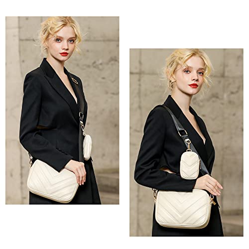 Image of Herald Quilted Small Crossbody Bag with Coin Pouch for Women | Lightweight, Vegan Leather, Trendy Style, Detachable Mini Pouch, 2 Size Cross Body Handbags with Wide Strap for Daily Travel