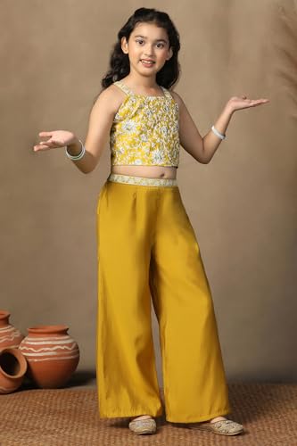 Image of Fashion Dream Girls Chanderi Ethnic Top & Palazzo Set|Indo Western Set|Salwar Suit