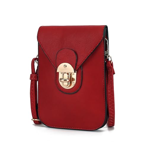 MKF Small Crossbody Cell Phone Case for Women Fashion Turn Lock – PU Leather Cellphone Bag Adjust Shoulder Strap Coral