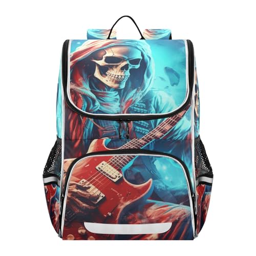 Mochila escolar reflectante con estampado de calavera de azúcar y compartimento para portátil