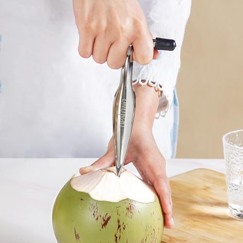 Image of Nestasia Stainless Steel Coconut Opener Tool - Rust Resistant Tender Coconut Water Driller & Splitter | 100% Food Safe Nariyal Pani Opener Knife - Sturdy T-Grip Handle Kitchen Tool