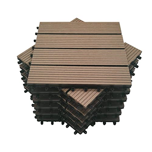 Mocosy 11 piezas 1m² WPC entrelazadas baldosas para terraza jardín, terraza, balcón, césped, madera, plástico, compuesto, baldosas de suelo (café)