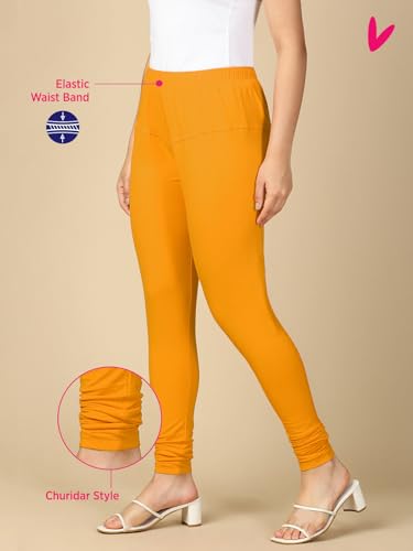 Image of Lux Cozi PYNK Solid Premium Cotton Lycra Churidar Leggings for Women | Regular Fit Elastic Waist Full Length Women Leggings | Free Size