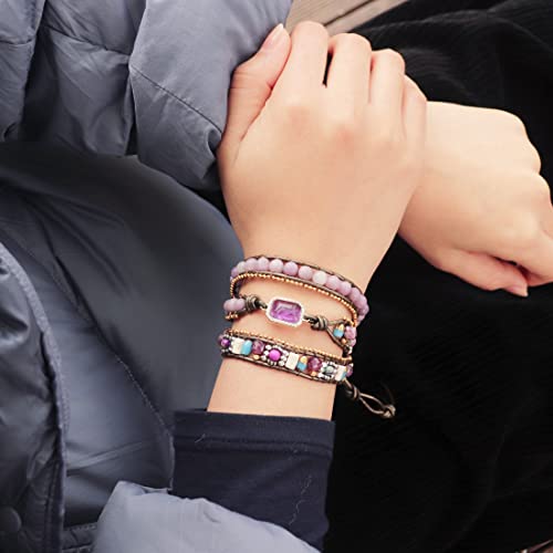 Ygline Boho Handmade Wrap Leather Amethyst Crystal Stone Bracelet For Women #TOP5