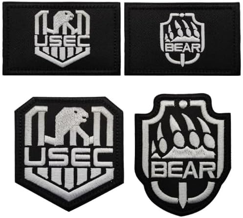 4pc Escape from Tarkov USEC & Bear Embroidered Fastener with Hook and Loop Backing Patch Military Tactical Badges Applique Embroidery Patches