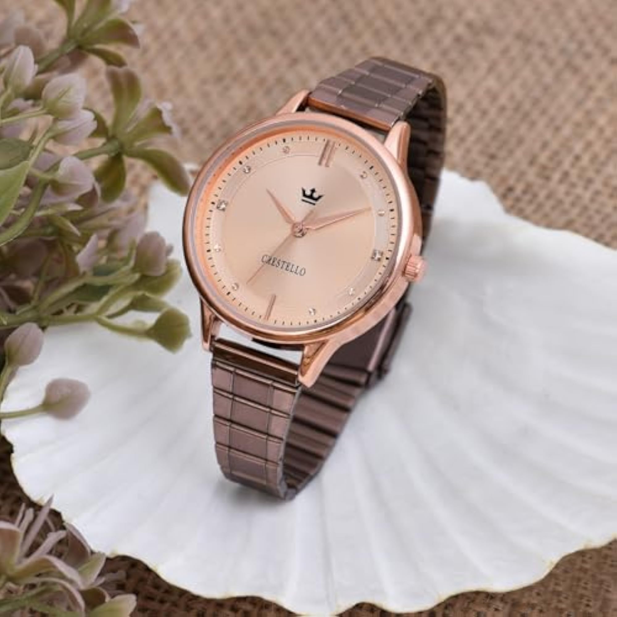 Women's Brown Metal Chain Analog Wrist Watch