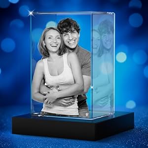 3D Crystal Photo Personalized Portrait - Custom Laser Engraved Crystal Picture Gift for Mom Wife Her, Mother's Day Birthday Anniversary Memorial Keepsake (Portrait, Small)