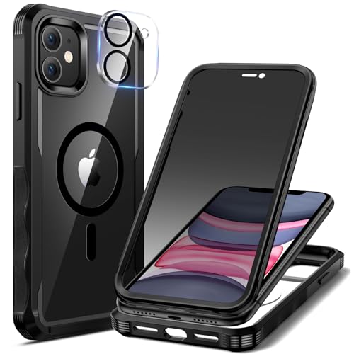 seacosmo for iPhone 11 Case, Full Body Bumper with Built-in 9H Tempered Glass Privacy Screen Protector and Camera Lens Protector, Compatible with MagSafe, Shockproof 11 Phone Case, 6.1', Black