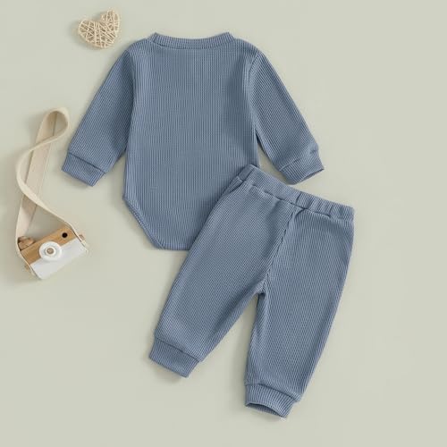 Mamas Boy Baby Clothes Embroidered Long Sleeve Romper Waffle Ribbed Pants Set Baby Fall Winter Outfit3