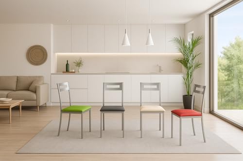 MOMMA HOME Set de 4 Sillas - Modelo PAMIS - Color Plata/Verde - Material Metal/Ecopiel - Medidas 41 x 47 x 86 cm - imagen 8