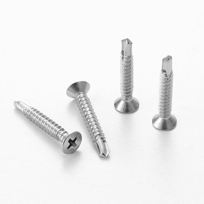 Śruby z łbem płaskim, samogwintujące śruby z łbem płaskim, Phillips, stal nierdzewna 410, 14 x 6,3 cm, 30 sztuk