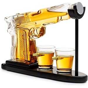 Gifts for Men Dad, 10.1 Oz Whiskey Gun Decanter Set + 2 Bullet Glasses – Unique Birthday Pistol Gift Ideas Daughter Son, Personalized Liquor Dispenser – Scotch Bourbon Vodka, Him, Brother Husband