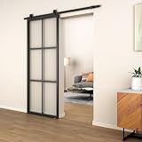 BARNSMITH 36in x 84in Frosted Glass Barn Door with 6.6FT Top Mounted Hardware kit DIY 6 Lites Tempered Glass Modern Aluminum Sliding Door Disassembled Easy Installation