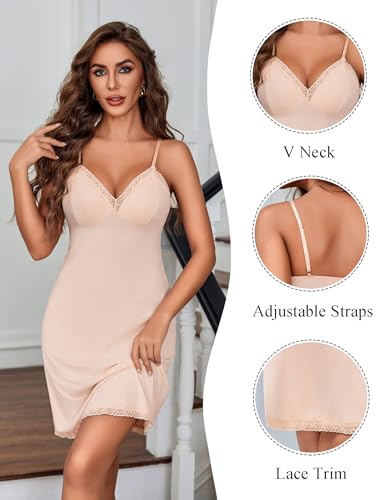 Image of Avidlove Spaghetti Strap Slip Dress Lace Trim Full Slips for Under Dresses Sexy Nightgown