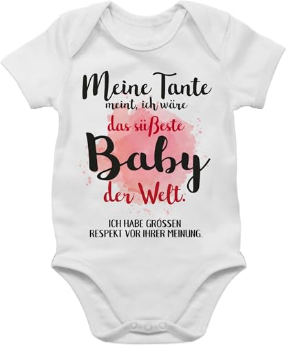 Body Kurzarm - Mädchen & Junge - Meine Tante meint, ich wäre das süßeste Baby der Welt. - 1/3 Monate - Weiß - babyparty geschenk babymode witzig sachen für neugeborene aunt bodys baby-kleidung