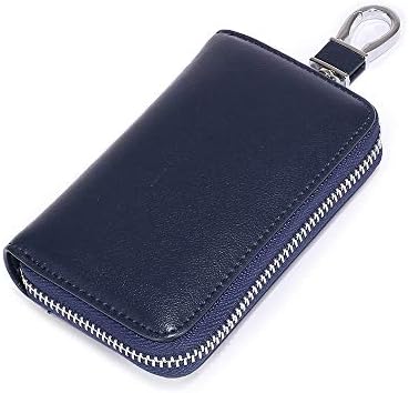 Genuine Leather Key Holder Bag with 4 Card Slot & 6 Hooks & 1 Access Card,Key Case Car Key Holder Wallet for Men Women (Royal Blue Plus)