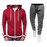 Survetement Homme Ensemble Sweatshirt 2 Pièces Sports Sweat à Capuche Zippé et Gris Pantalon Sport Jogging Sportif Slim Décontracté Pas Cher Marque Vetement Printemps Eté Rouge L ZL08