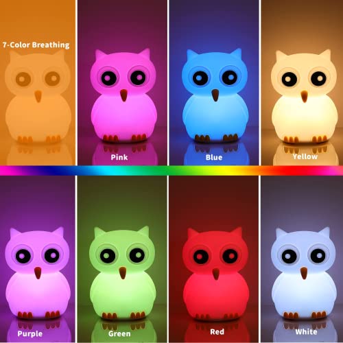 LOVERUIS Owl Night Light - Cute Animal Lamp for Bedroom 7 Color Changing Light with USB Rechargeable for Kids Baby Christmas Gifts (Owl)