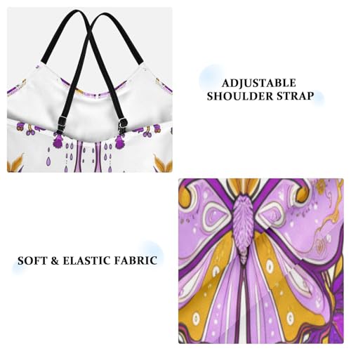 Purple Moth White Kids Swim Suit with Adjustable Shoulder Strap, Beach Swimsuit Girls, 3-103