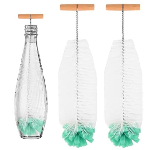 2pcs Goupillon Bouteille 33cm, Brosse Gourde, Brosse Longue avec Éponge et Poils Ecouvillon Bouteille Nettoyage sans Rayures pour Bouteilles en Verre Carafe en Verres