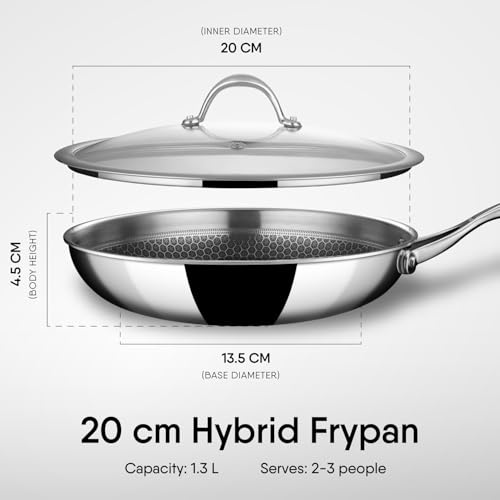 stahl Triply Stainless Steel Artisan Hybrid Frypan with Lid, 6420, 20cm, 1-Piece, Silver