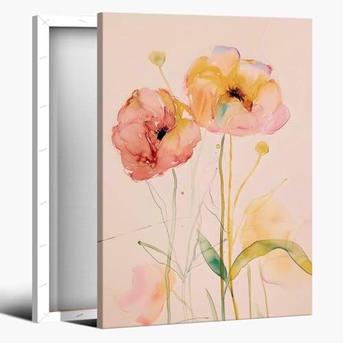 Abstract Orange Flower Poster Print Watercolor Floral Painting Soft Peach