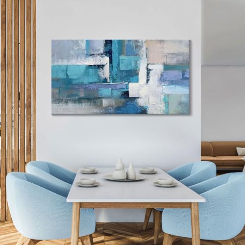 Image of AJAZIKO Blue Abstract Canvas Wall Art - Modern Wall Decor, Living Room & Office Decor, Artwork for Bedroom