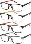 acavefox 4 Pack 3.5 Reading Glasses Men Readers Blue Light Blocking | Anti UV Blu-blocker Computer Eyeglasses Stylish Rubber Temple Wide Frame, Accurate Magnification