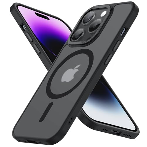Cokwi Magnétique Coque pour iPhone 14 Pro Max (6,7 Pouces), Compatible with MagSafe Antichoc Ultime – Magnétisme Puissant et Protection Militaire -Etui Translucide Mat - Noir