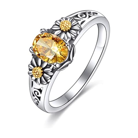VENACOLY Daisy Ring 925 Sterling Silver Daisy Flower Ring With Yellow Zircon for Girls Friendship Engagement Rings Jewelry Valentine's Day Gifts for Women Cover