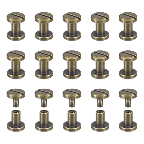 uxcell 30Pack Brass Chicago Screws, 5x8mm Flat Head Screw Back Binding Post Nail Stud Rivets for DIY Leather Craft Belt Strap Bronze