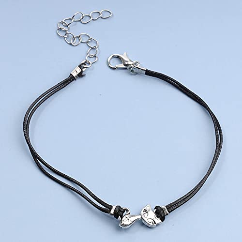 Boho Cat Bracelet Black String Bracelet Double Strand Leather Cord Bracelet Hand Chain Jewelry for Women Cat Lover Gift3