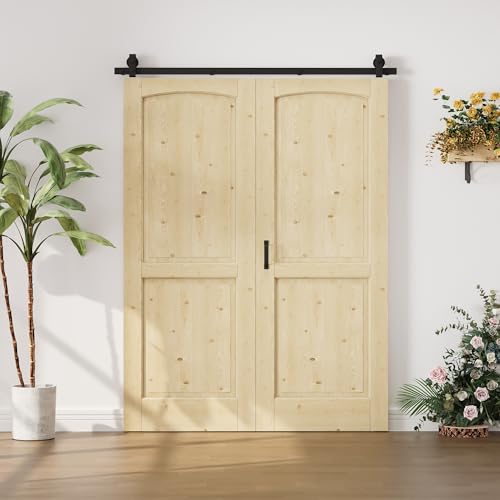 Image of 48 inchx80 inch 2-Panels Bi-fold Barn Door with 64 inch Track Kit Included, Pine Slab