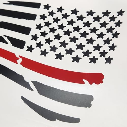 Image of Matte Black American Flag with Gloss Thin Red Line Firefighter Decal Sticker, Fire Department, Fire Truck, Red Lives Matter (4 inch x 7 inch)
