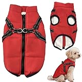 Hundemantel wasserdicht mit Geschirr, Winter warme Fleecejacke für mittelgroße und große Hunde, reflektierende Winddichte Welpen-Schneejacke (Rot-M)