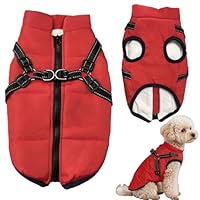 Hundemantel wasserdicht mit Geschirr, Winter warme Fleecejacke für mittelgroße und große Hunde, reflektierende Winddichte Welpen-Schneejacke (Rot-M)