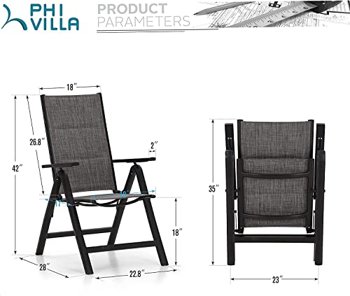 Phi Villa Outdoor Folding Patio Dining Chairs Set Of 4, Adjustable Padded Portable Reclining Patio Chairs Aluminum For Garden,Yard And Deck, Dark Grey #TOP5