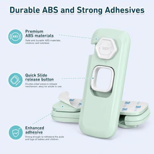 Image of 2 Pack Child Proof Refrigerator Lock, Fridge, Cabinets, Freezer Door Lock Apply to Max 1 inch(25mm) Sealing Strip for Toddlers and Kids, No Tools Need or Drill - Grey (Green, 2) | Self Adhesive, Heavy Duty, Strong Adhesive, 360 Degree Rotating