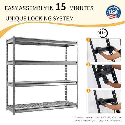 Image of The Atlas 72 inch W Heavy Duty Garage Shelving Load 8000 Lbs, 4 Tier Metal Storage Shelves, Adjustable Industrial Steel Rack for Warehouse Basement Shop, 72 inch W x 24 inch D x 72 inch H, Grey