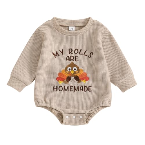 Image of Thanksgiving Baby Girl Boy Outfit Newborn Bubble Romper Fall Winter Infant Long Sleeve Sweatshirt Top Cute Clothes